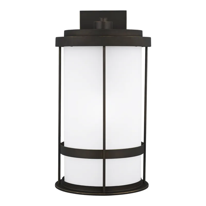 Wilburn Extra Large One Light Outdoor Wall Lantern Transitional Fixture Dark Sky 12.625" Width 24" Height Aluminum Round Satin Etched Shade in Antique Bronze