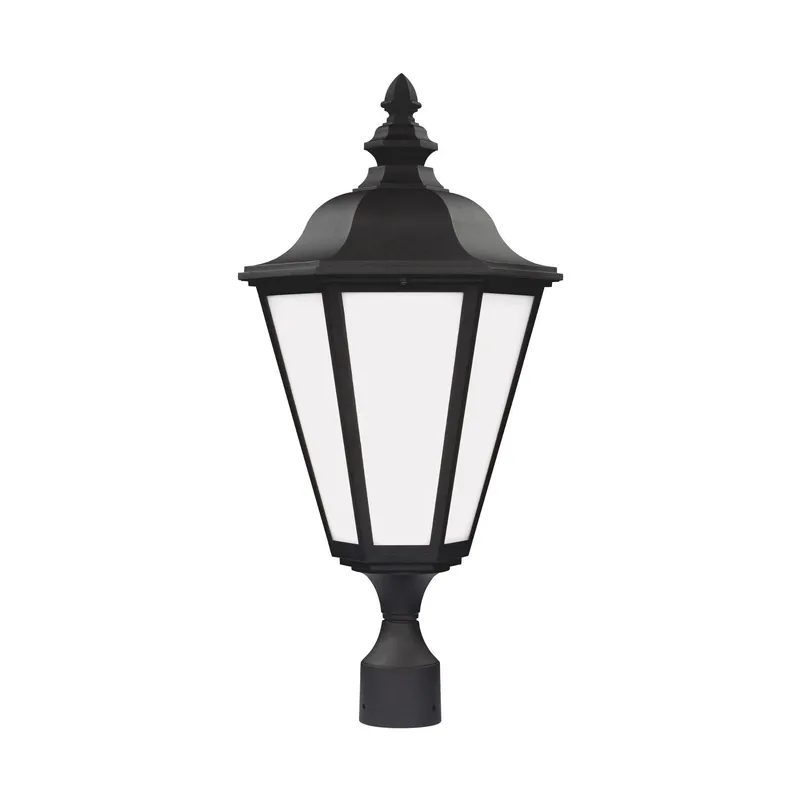 Brentwood One Light Outdoor Post Lantern Traditional Fixture 25.75" Height Die Cast Aluminum Irregular Smooth White Shade in Black