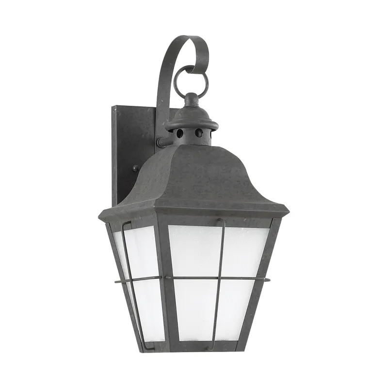 Chatham One Light Outdoor Wall Lantern Traditional Fixture 6.75" Width 14.5" Height Brass Frosted Seeded Shade in Oxidized Bronze