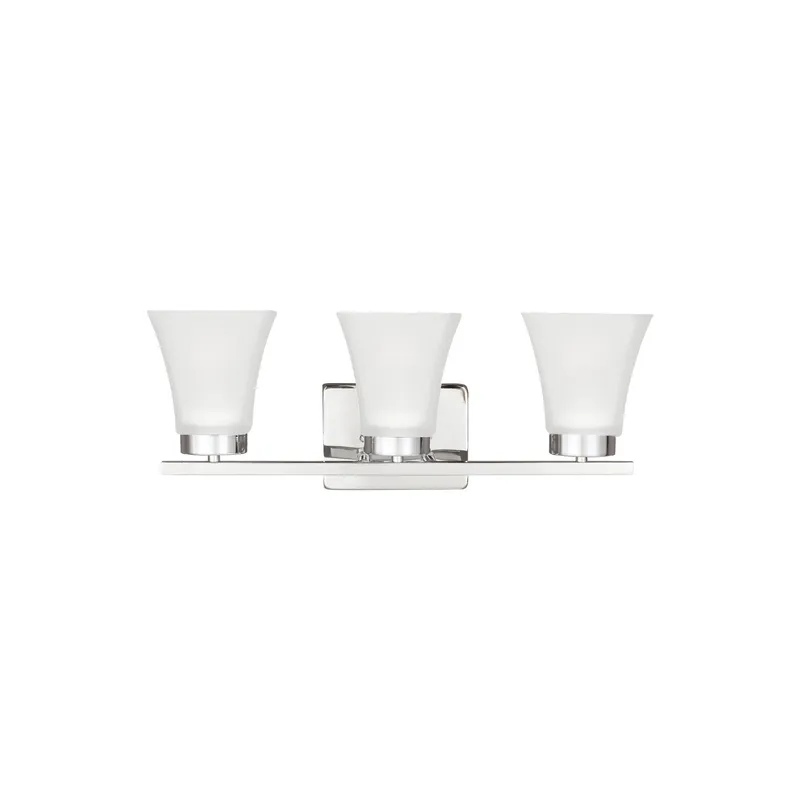 Bayfield Three Light Wall / Bath Contemporary Fixture 20" Width 7.75" Height Steel Square Satin Etched Shade in Chrome