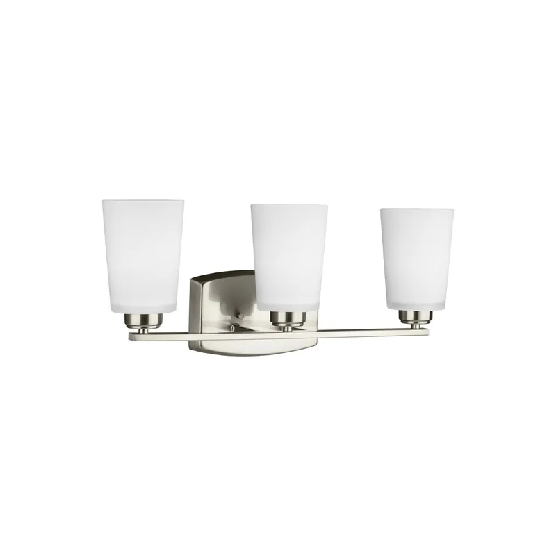 Franport Three Light Wall / Bath Traditional Fixture 21" Width 8.25" Height Steel Round Etched White Inside Shade in Brushed Nickel