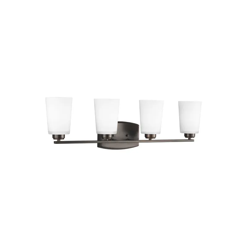 Franport Four Light Wall / Bath Traditional Fixture 29.375" Width 8.25" Height Steel Round Etched White Inside Shade in Bronze