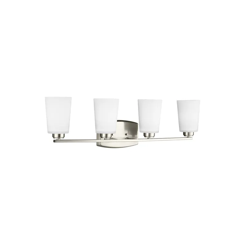 Franport Four Light Wall / Bath Traditional Fixture 29.375" Width 8.25" Height Steel Round Etched White Inside Shade in Brushed Nickel