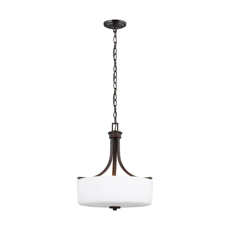 Canfield Three Light Pendant Modern 18.5" Height Steel Round Etched / White Inside Shade in Bronze