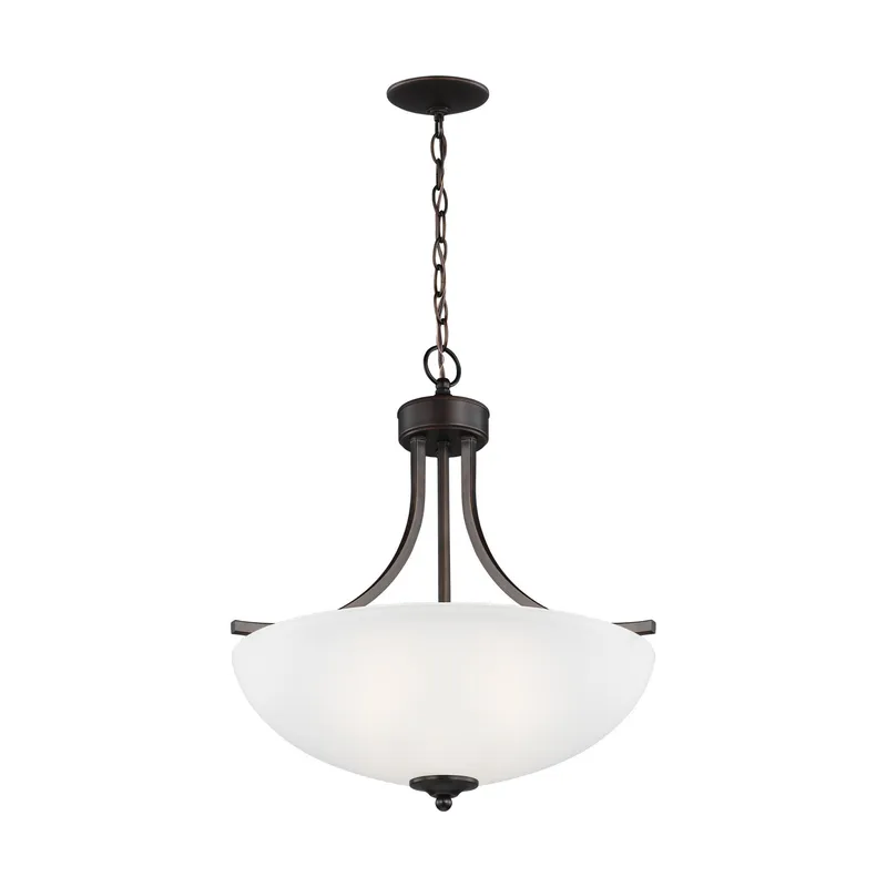 Geary Medium Three Light Pendant Transitional 20.625" Height Steel Round Satin Etched Shade in Bronze