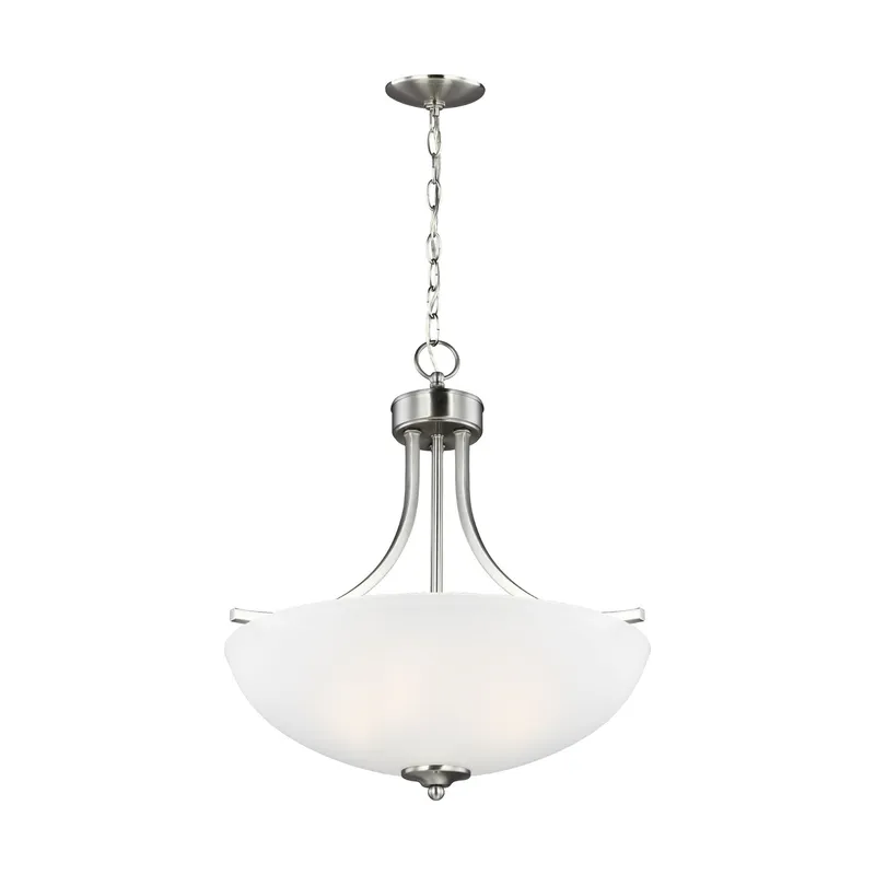 Geary Medium Three Light Pendant LED Transitional 20.625" Height Steel Round Satin Etched Shade in Brushed Nickel