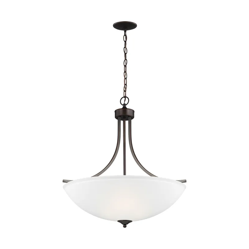 Geary Large Four Light Pendant Transitional 27.125" Height Steel Round Satin Etched Shade in Bronze