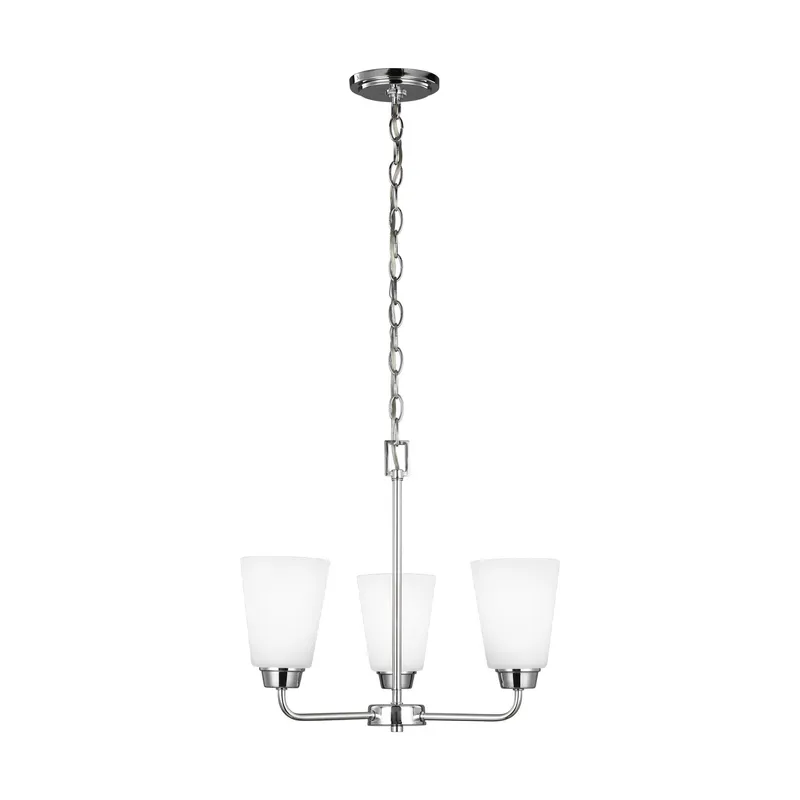 Kerrville Three Light Chandelier Transitional 15" Height Steel Round Satin Etched Shade in Chrome
