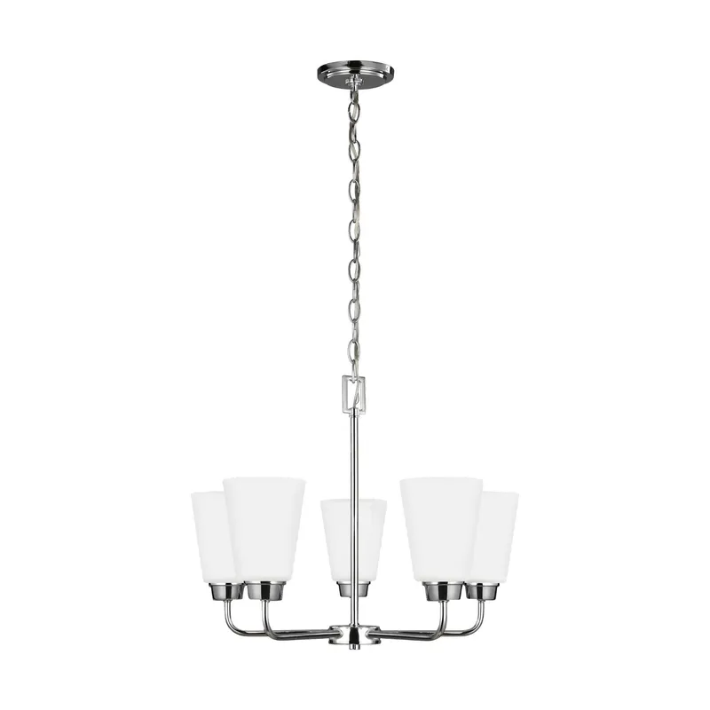 Kerrville Five Light Chandelier LED Transitional 17" Height Steel Round Satin Etched Shade in Chrome