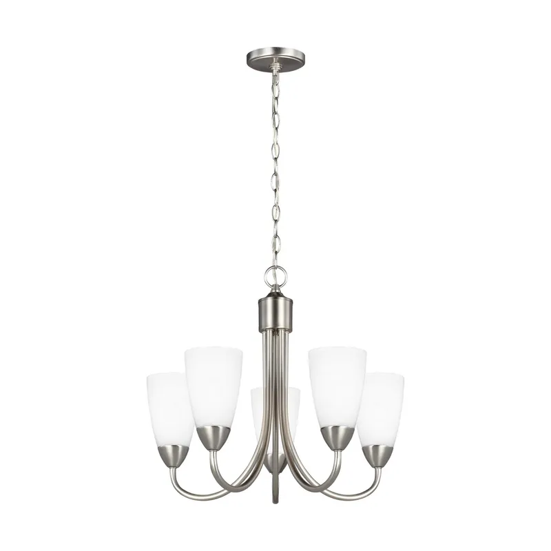 Seville Five Light Chandelier LED Transitional 17.5" Height Steel Round Etched / White Inside Shade in Brushed Nickel