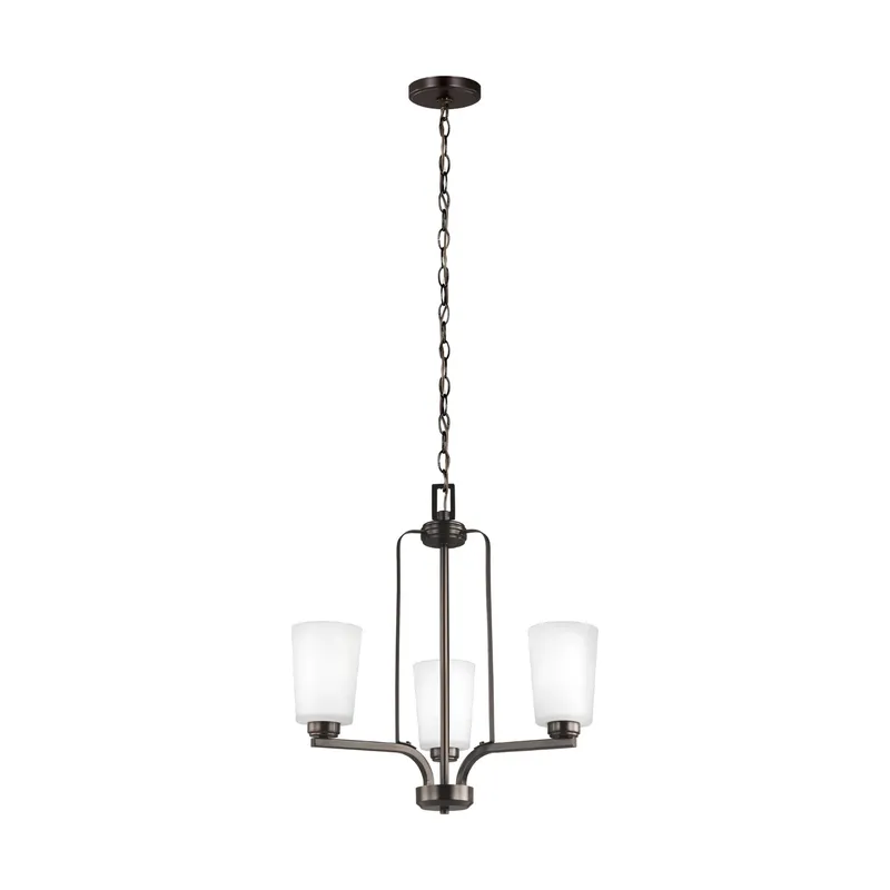 Franport Three Light Chandelier Traditional 21" Height Steel Round Etched / White Inside Shade in Bronze