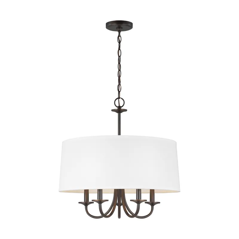 Seville Five Light Shade Chandelier Transitional 22.125" Height Steel Round White Linen in Bronze
