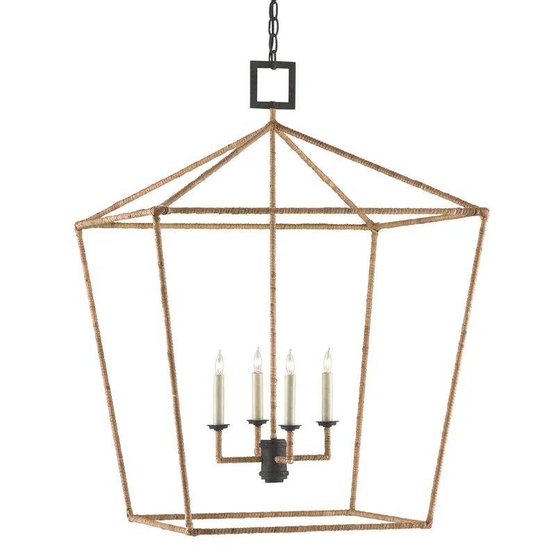 Denison Large Rattan Lantern - Molé Black/Natural Rattan