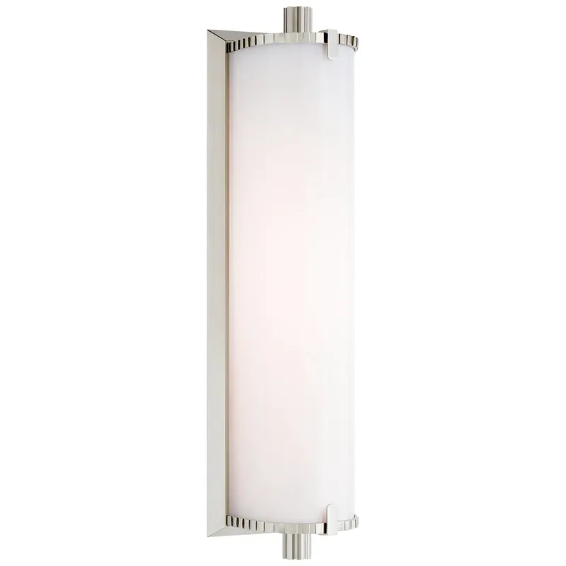 Thomas O'Brien Calliope Medium Bath Light in Polished Nickel with White Glass Wall Light W3.75" x H14"