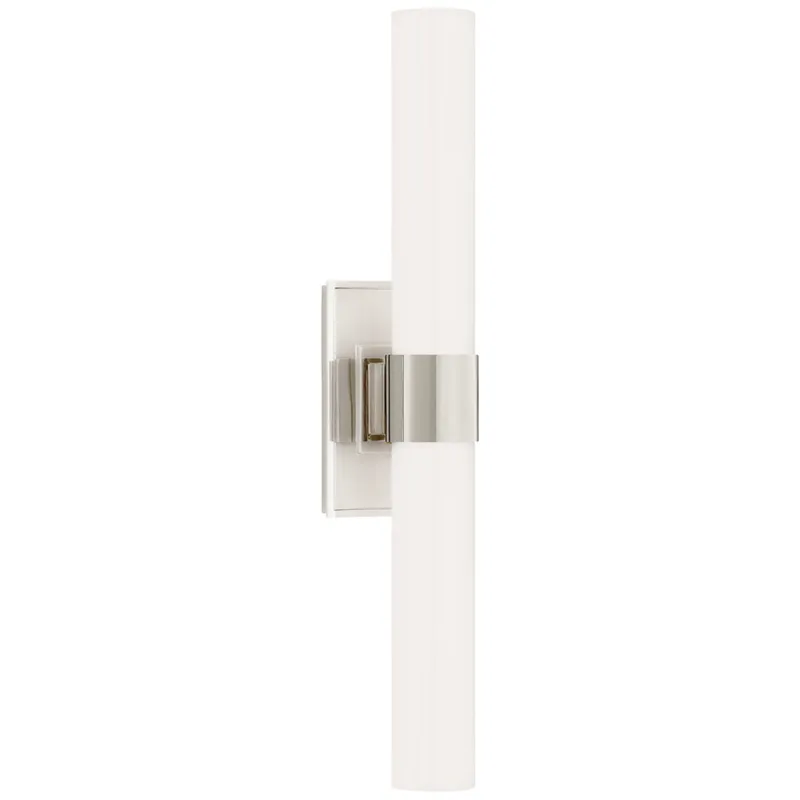 Ian K. Fowler Presidio Petite Double Sconce in Polished Nickel with White Glass Wall Light W4.75" x H23"