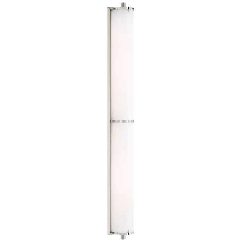 Thomas O'Brien Calliope Over The Mirror Bath Light in Polished Nickel with White Glass Wall Light W3.75" x H32.75"