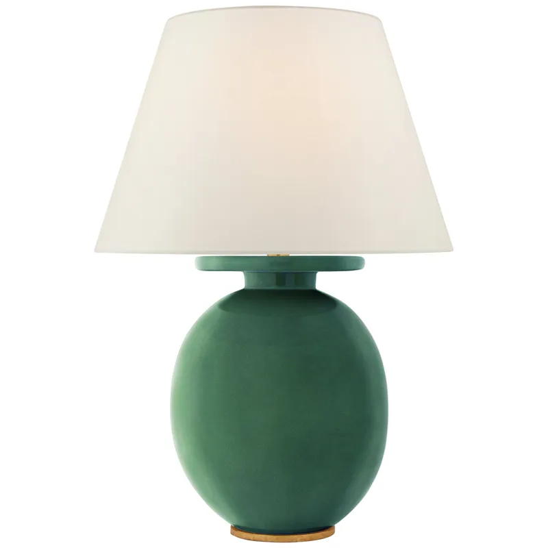 Christopher Spitzmiller Hans Medium Table Lamp in Celtic Green Crackle with Linen Shade W20" x H29.75"