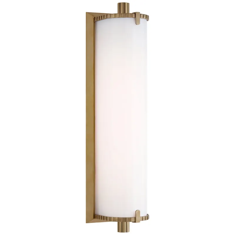 Thomas O'Brien Calliope Medium Bath Light in Hand-Rubbed Antique Brass with White Glass Wall Light W3.75" x H14"