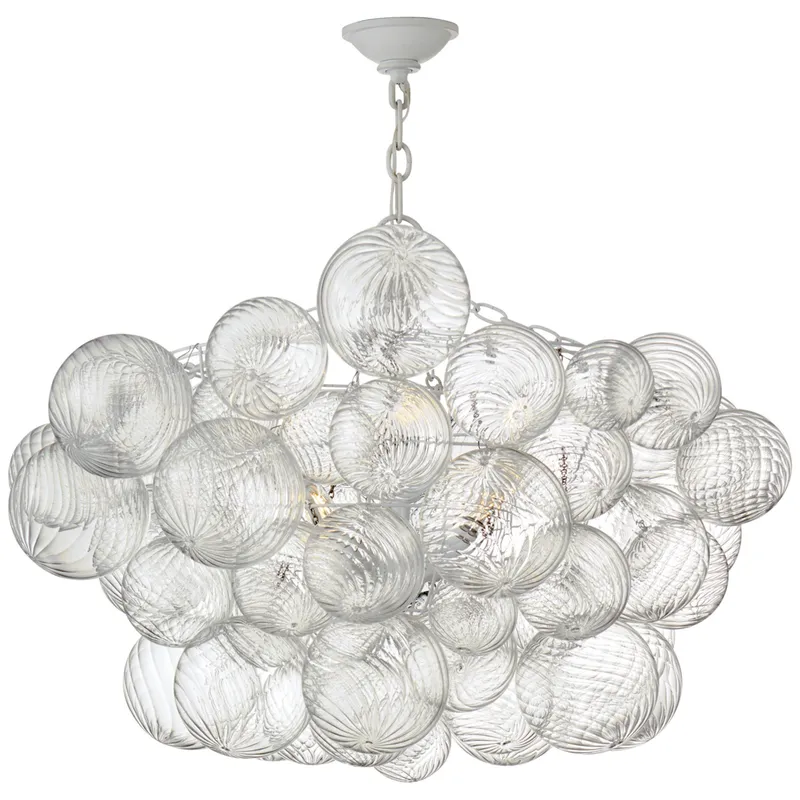 Julie Neill Talia Large Chandelier in Plaster White and Clear Swirled Glass Ceiling Light W33" x H24"