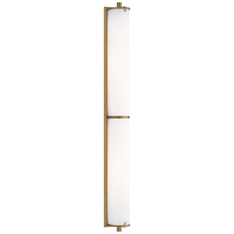 Thomas O'Brien Calliope Over The Mirror Bath Light in Hand-Rubbed Antique Brass with White Glass Wall Light W3.75" x H32.75"