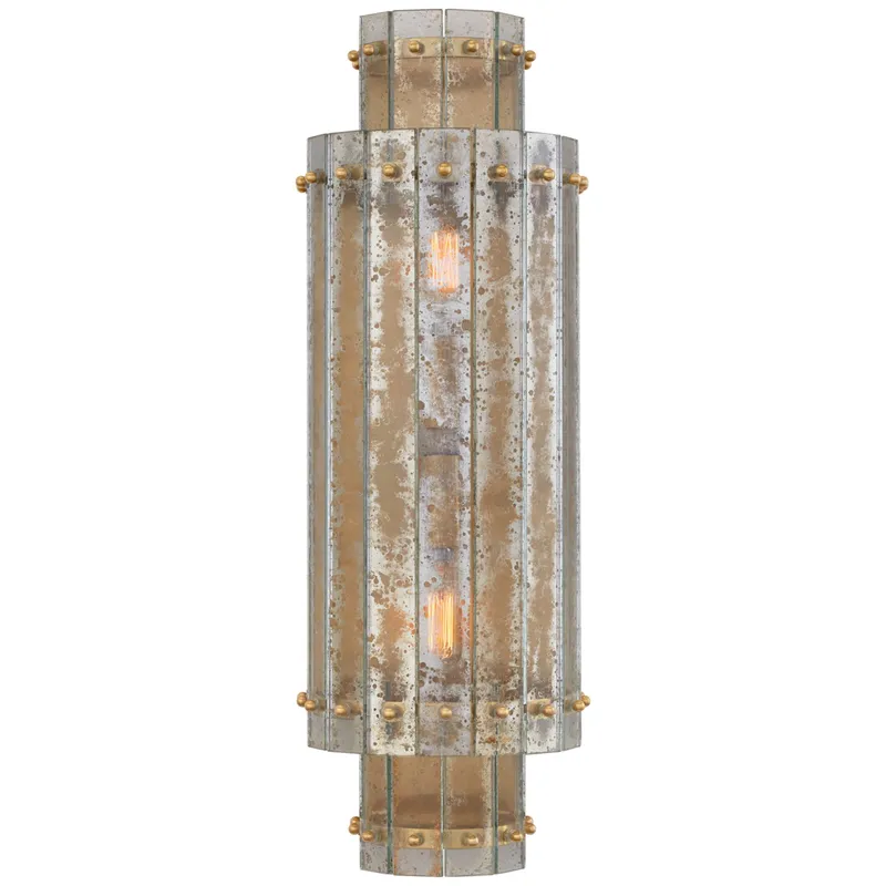 Carrier and Company Cadence Large Tiered Sconce in Hand-Rubbed Antique Brass with Antique Mirror Wall Light W7.25" x H21"