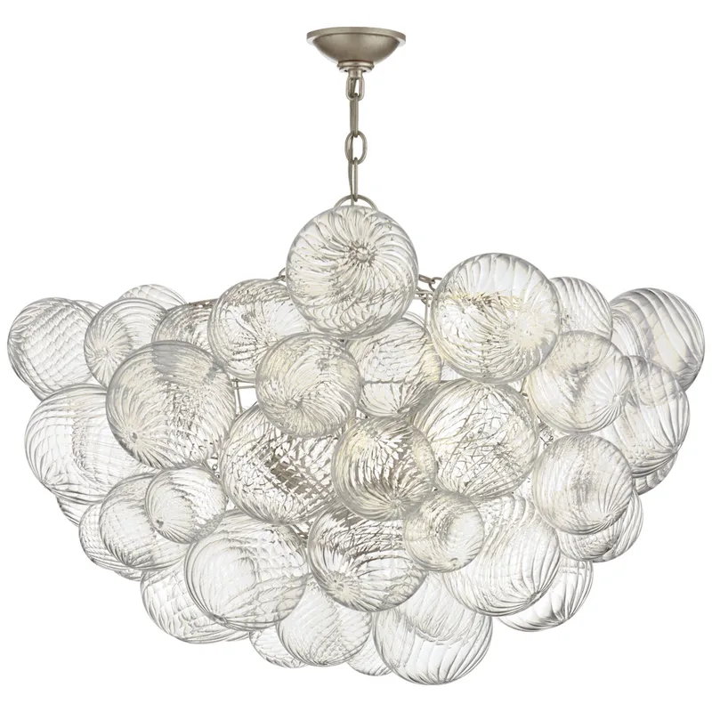 Julie Neill Talia Large Chandelier in Burnished Silver Leaf and Clear Swirled Glass Ceiling Light W33" x H24"