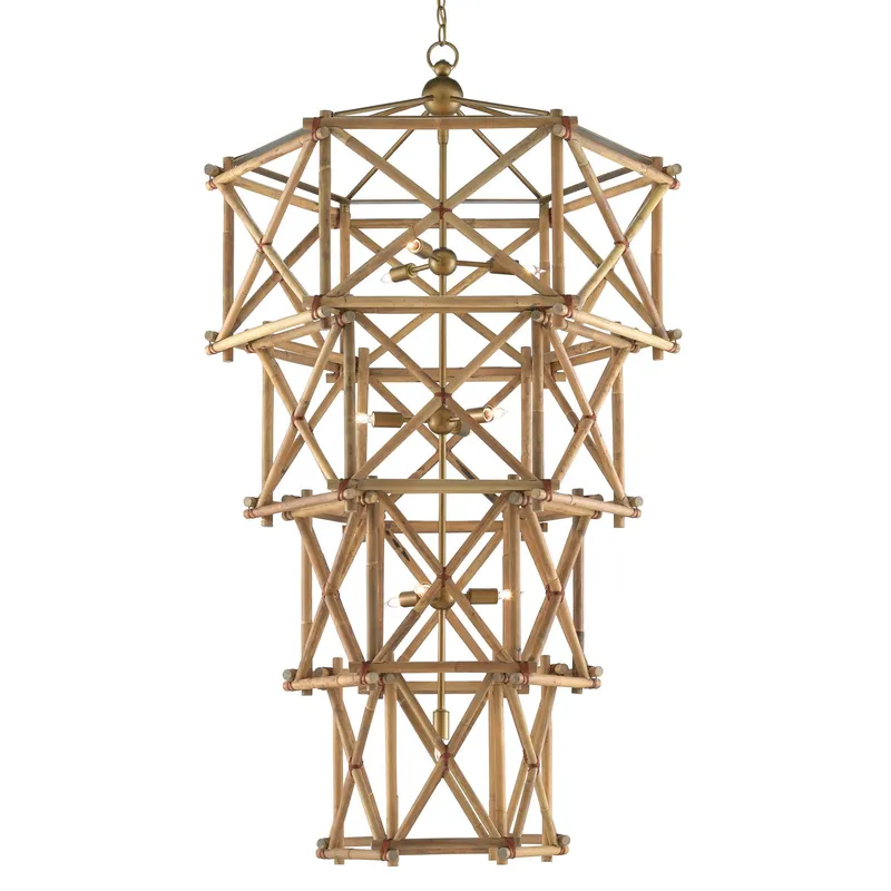 Kingali Grande Rattan Chandelier - Natural/New Brass