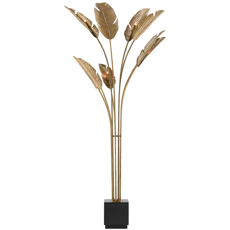 Tropical Grande Brass Floor Lamp - Vintage Brass/Black