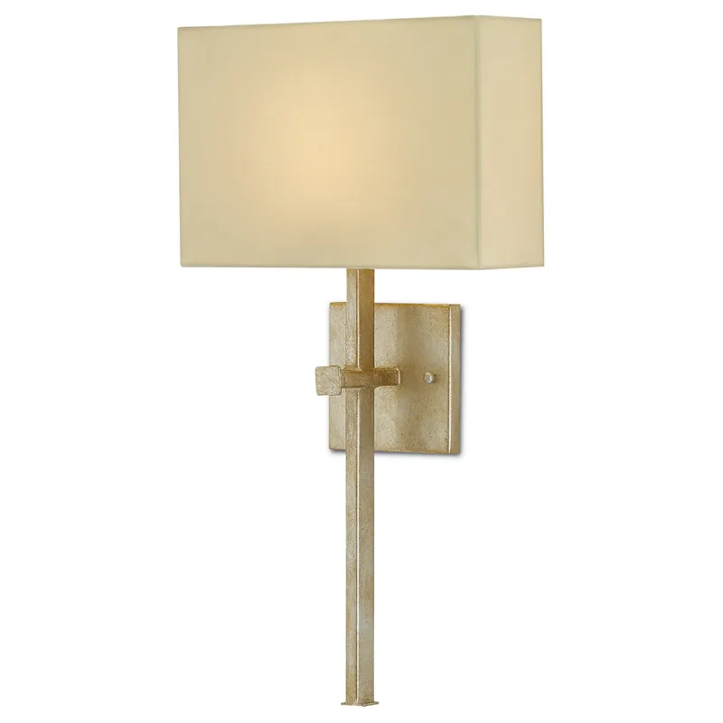 Ashdown Silver Wall Sconce, White Shade - Silver Leaf