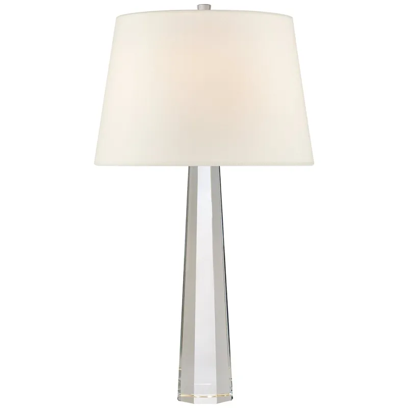 Chapman & Myers Octagonal Spire Medium Table Lamp in Crystal with Linen Shade W13.5" x H25"