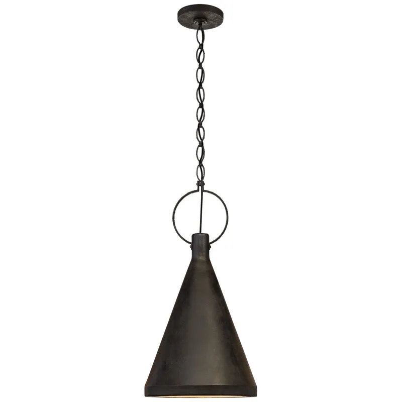 Suzanne Kasler Limoges Medium Tall Pendant in Natural Rust with Aged Iron Shade Ceiling Light W13.5" x H25.75"