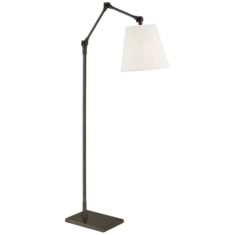 Suzanne Kasler Graves Articulating Floor Lamp in Bronze with Linen Shade W10" x H50" - 58.75"