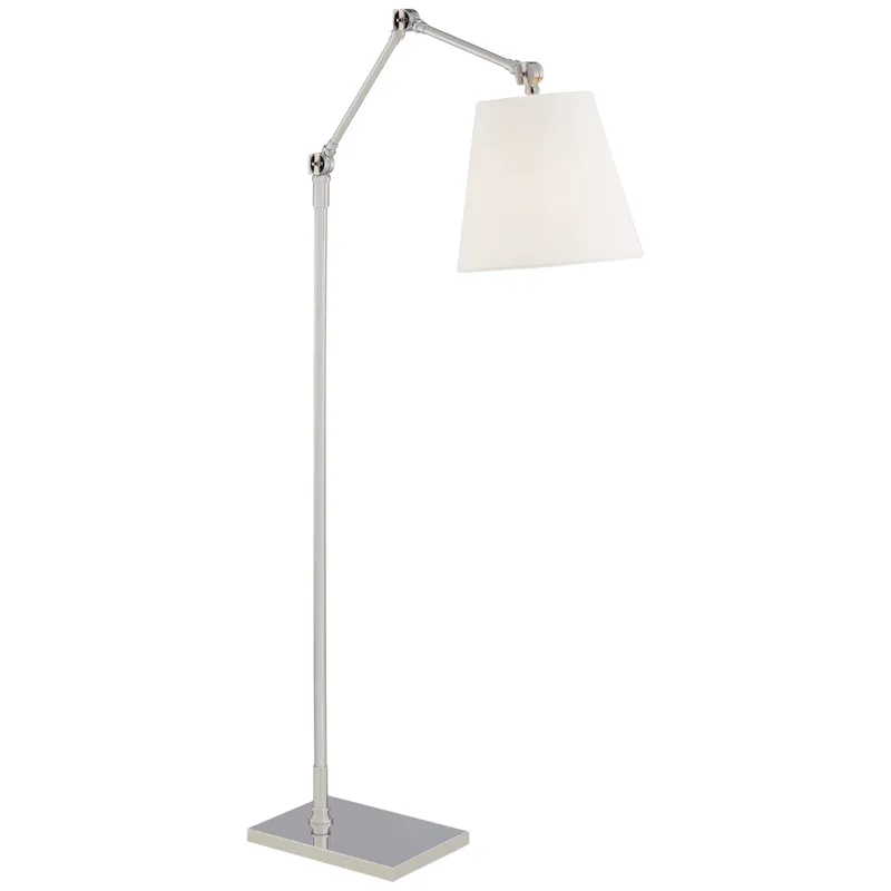 Suzanne Kasler Graves Articulating Floor Lamp in Polished Nickel with Linen Shade W10" x H50" - 58.75"