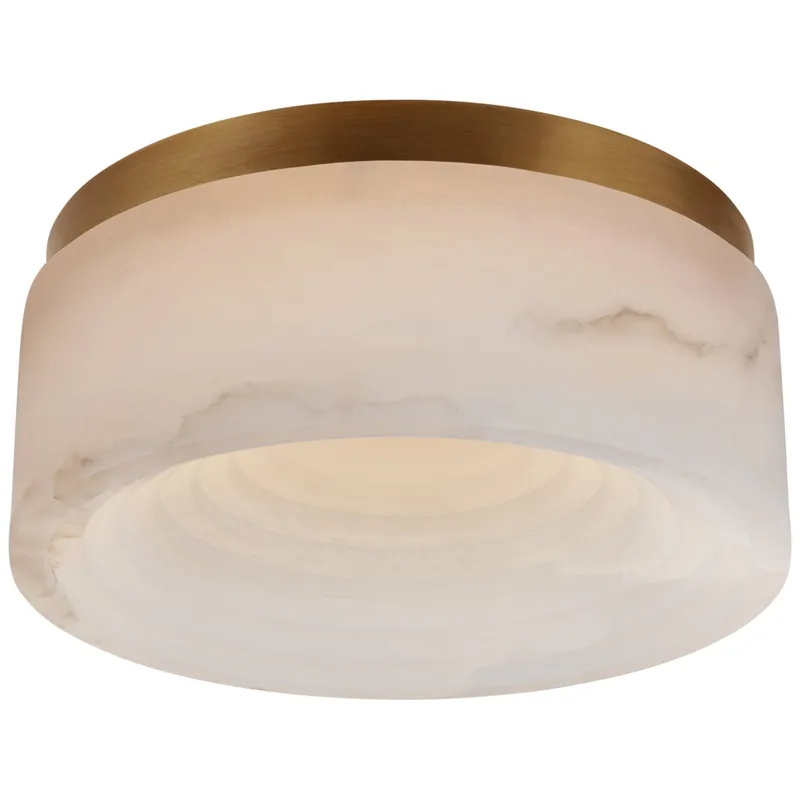 Kelly Wearstler Otto Small Flush Mount in Antique-Burnished Brass with Alabaster Ceiling Light W8" x H3.5"