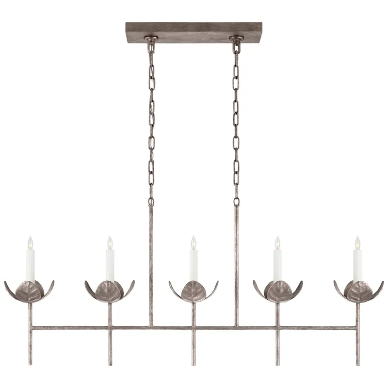 Julie Neill Illana Large Linear Chandelier in Burnished Silver Leaf Ceiling Light W50.5" x 7" x H22.75"