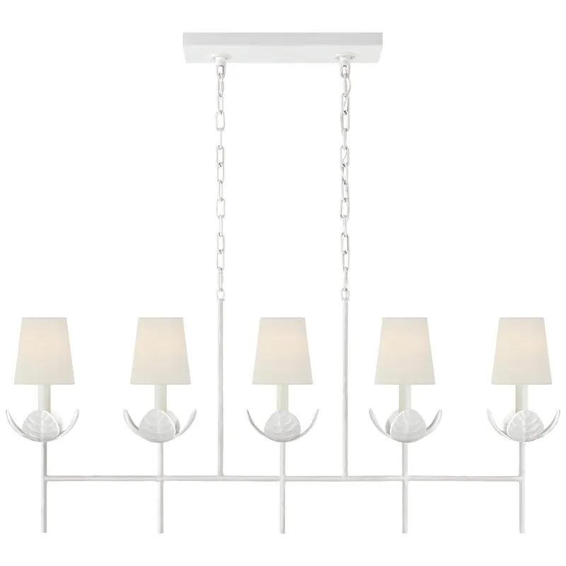 Julie Neill Illana Large Linear Chandelier in Plaster White with Linen Shade Ceiling Light W50.5" x 7" x H22.75"