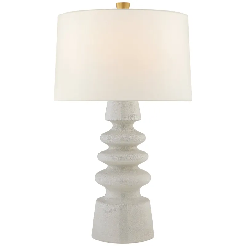 Julie Neill Andreas Medium Table Lamp in White Crackle with Linen Shade W18" x H28.5"
