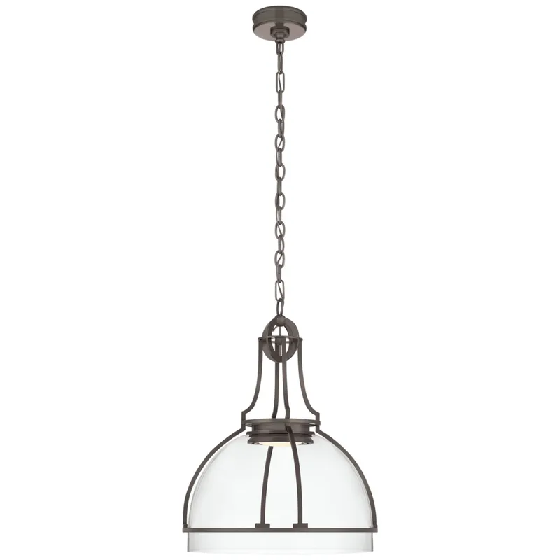 Chapman & Myers Gracie Large Dome Pendant in Bronze with Clear Glass Ceiling Light W19" x H24.5"