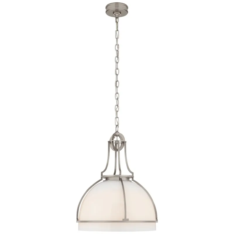Chapman & Myers Gracie Large Dome Pendant in Antique Nickel with White Glass Ceiling Light W19" x H24.5"