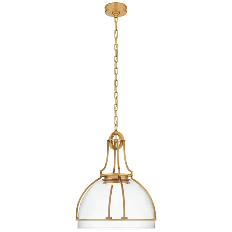 Chapman & Myers Gracie Large Dome Pendant in Antique-Burnished Brass with Clear Glass Ceiling Light W19" x H24.5"