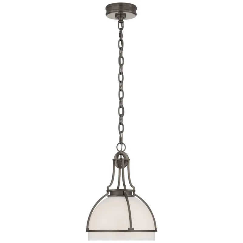 Chapman & Myers Gracie Medium Dome Pendant in Bronze with White Glass Ceiling Light W12" x H16.25"
