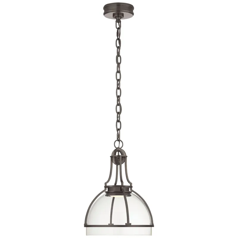 Chapman & Myers Gracie Medium Dome Pendant in Bronze with Clear Glass Ceiling Light W12" x H16.25"