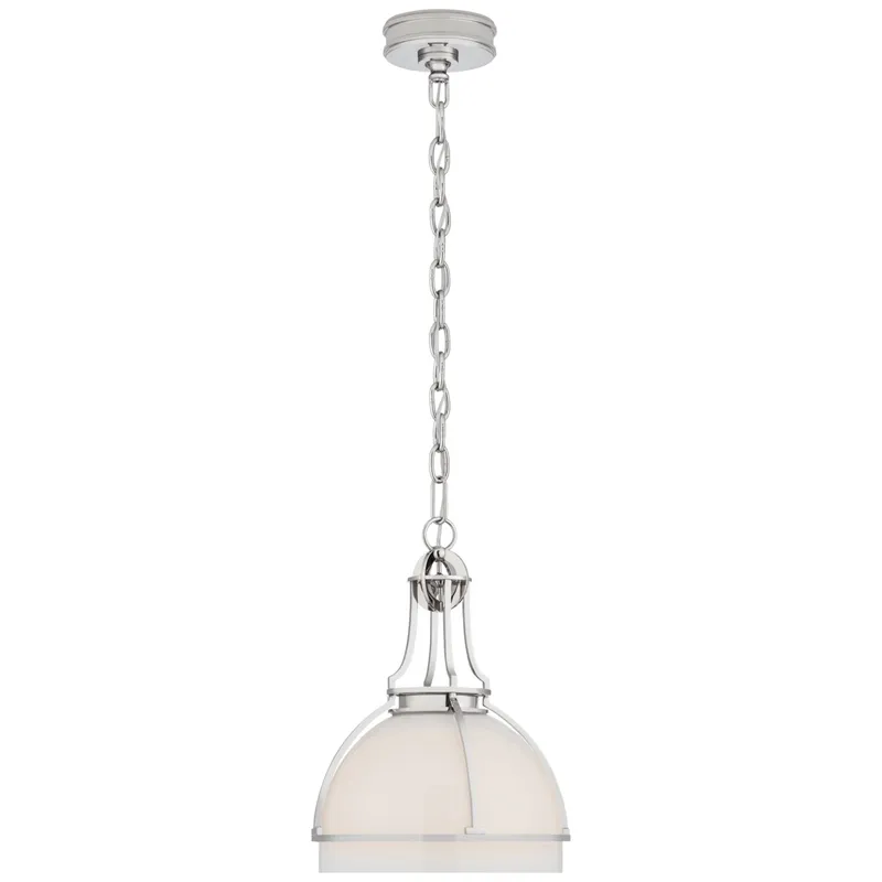 Chapman & Myers Gracie Medium Dome Pendant in Polished Nickel with White Glass Ceiling Light W12" x H16.25"
