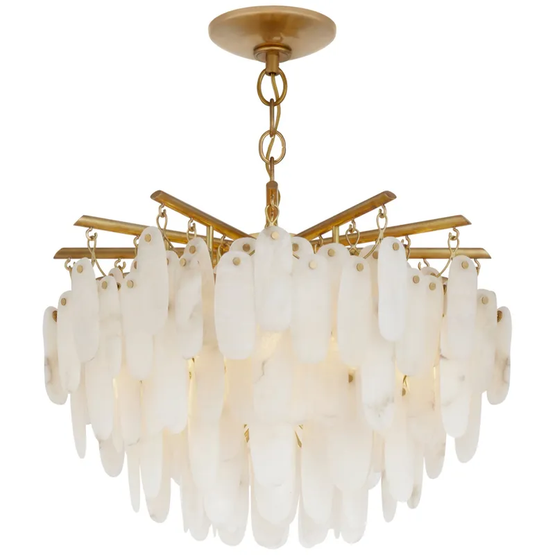 Chapman & Myers Cora Large Semi-Flush Mount Chandelier in Antique-Burnished Brass with Alabaster Ceiling Light W24.5" x H19"