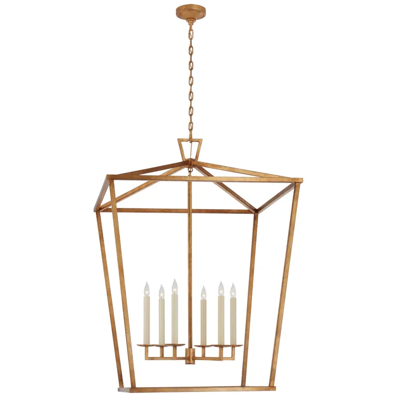 Chapman & Myers Darlana XXL Lantern in Gilded Iron Ceiling Light W36" x H50.5"