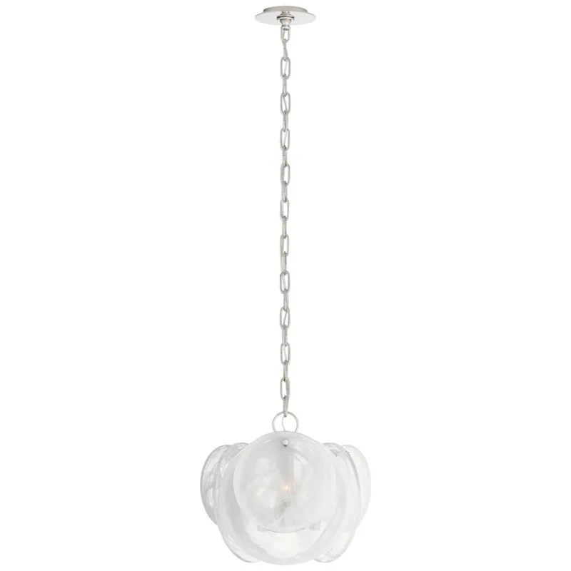 AERIN Loire Petite Chandelier in Polished Nickel with White Strie Glass Ceiling Light W15.5" x H14.5"