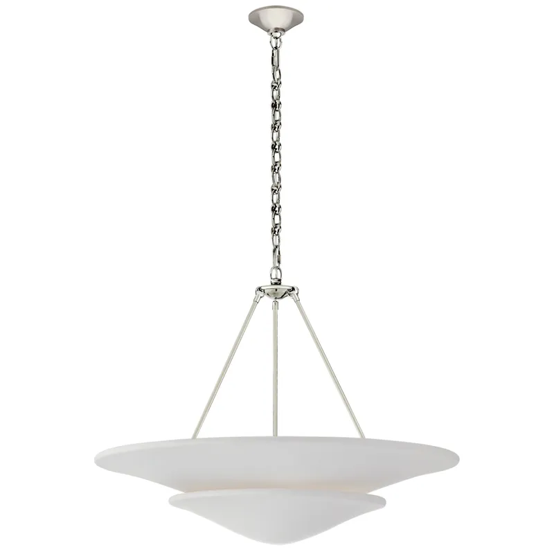 AERIN Mollino Large Tiered Chandelier in Polished Nickel with Plaster White Shade Ceiling Light W32" x H25"
