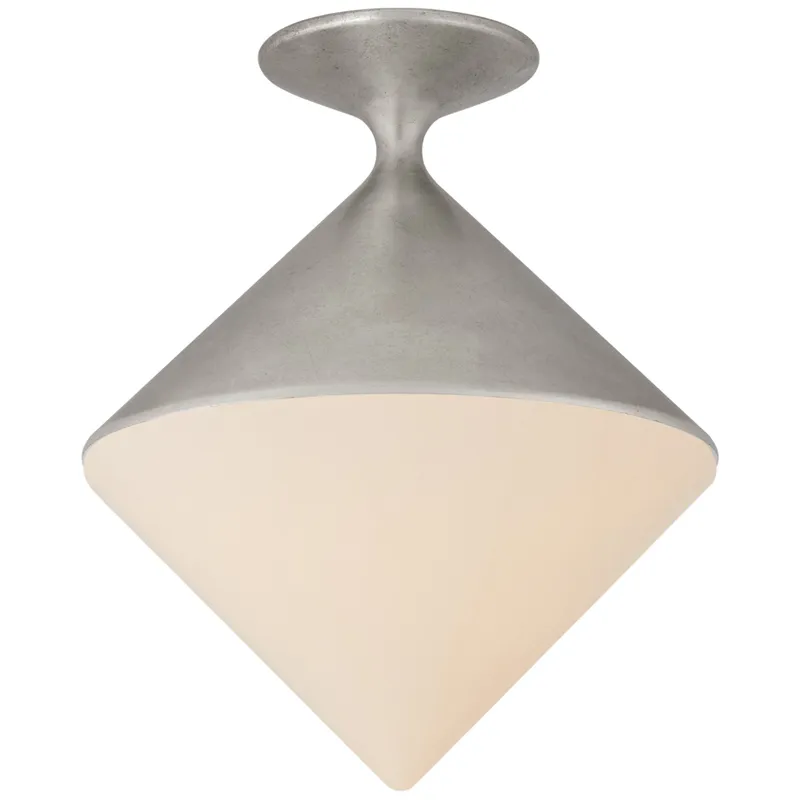 AERIN Sarnen Small Flush Mount in Burnished Silver Leaf with White Glass Ceiling Light W13.25" x H15.75"