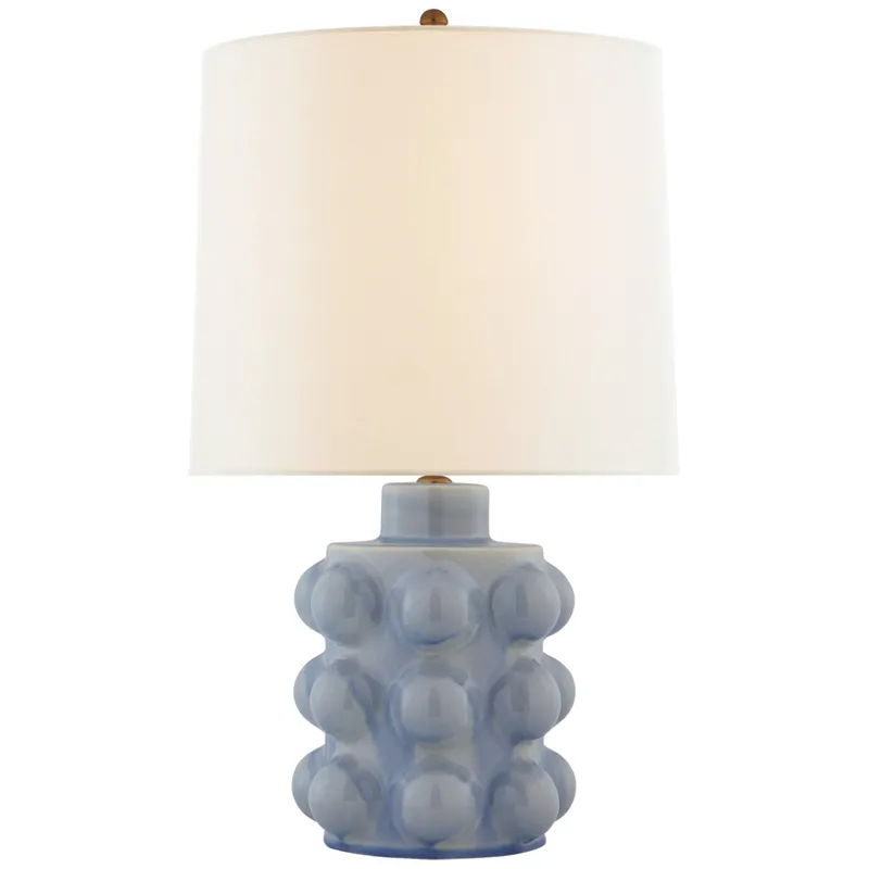 AERIN Vedra Medium Table Lamp in Polar Blue Crackle with Linen Shade W16.5" x H26.75"