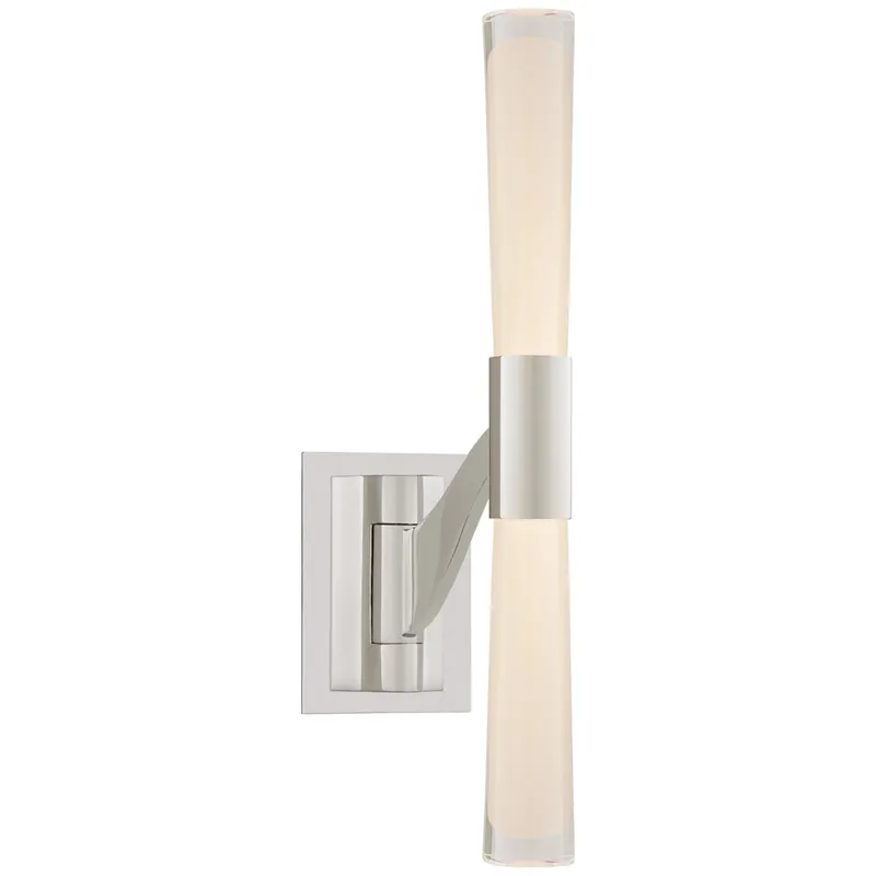 AERIN Brenta Single Articulating Sconce in Polished Nickel with White Glass Wall Light W4.25" - 8.5" x H18.5"